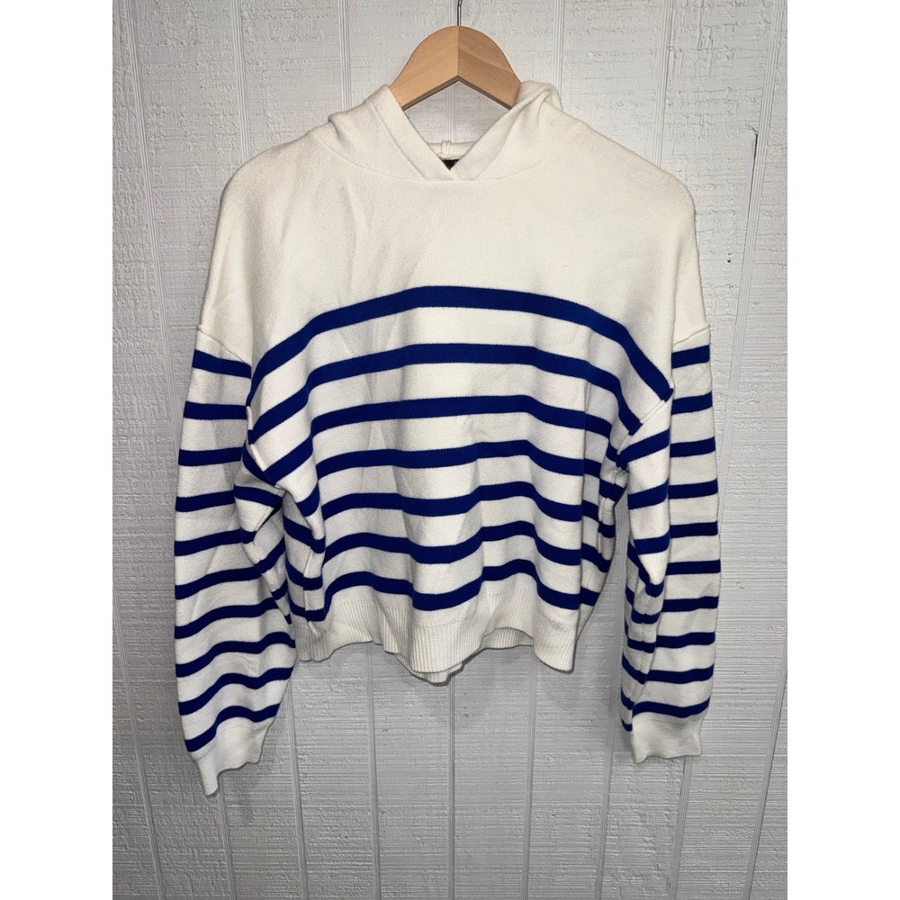 Truth by Republic Knit Hoodie Womens Snow Globe Lapis Blue Striped Large NWT